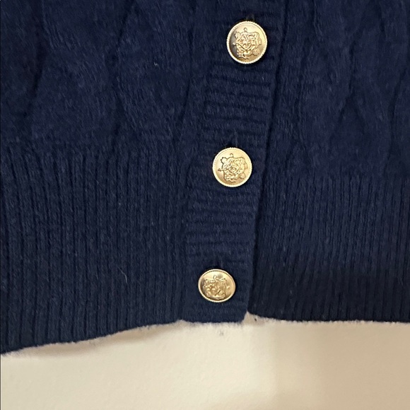 J. Crew Womens Navy Cashmere Cropped V-Neck Cable Knit Sweater Vest Sz Small - Picture 4 of 8